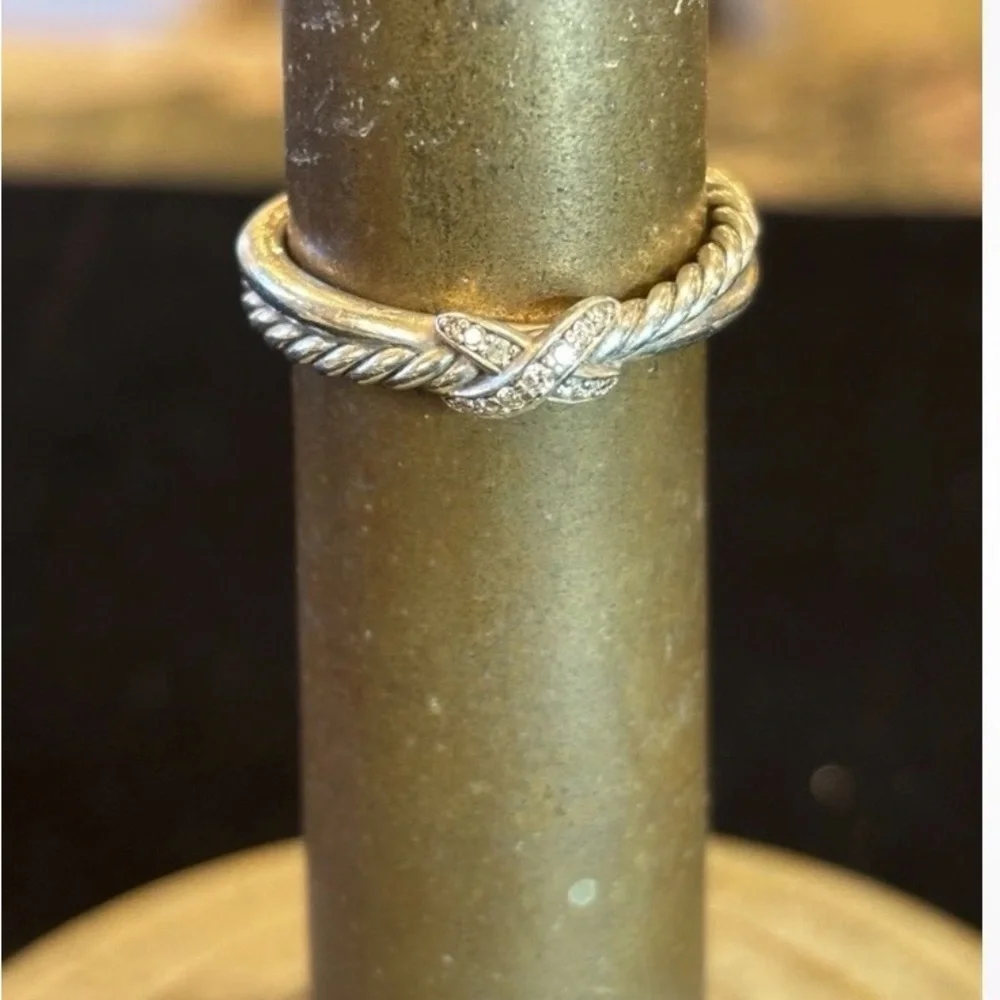 David Yurman Sterling Silver X Ring with Diamonds - Picture 5 of 5